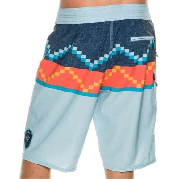 VANS Nathan Fletcher Rising Swell Blue Surf Boardshorts Geometric Size 34 - Picture 2 of 10